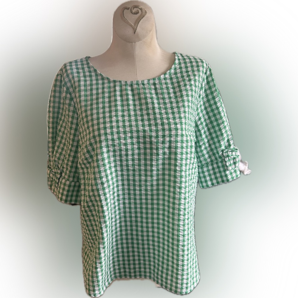 Crown & Ivy Green Checkered Blouse